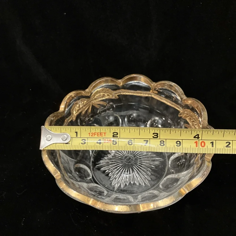 Vintage Mosser Northwood Glass Cherry & Cable Thumbprint 24K Gold Candy Dish